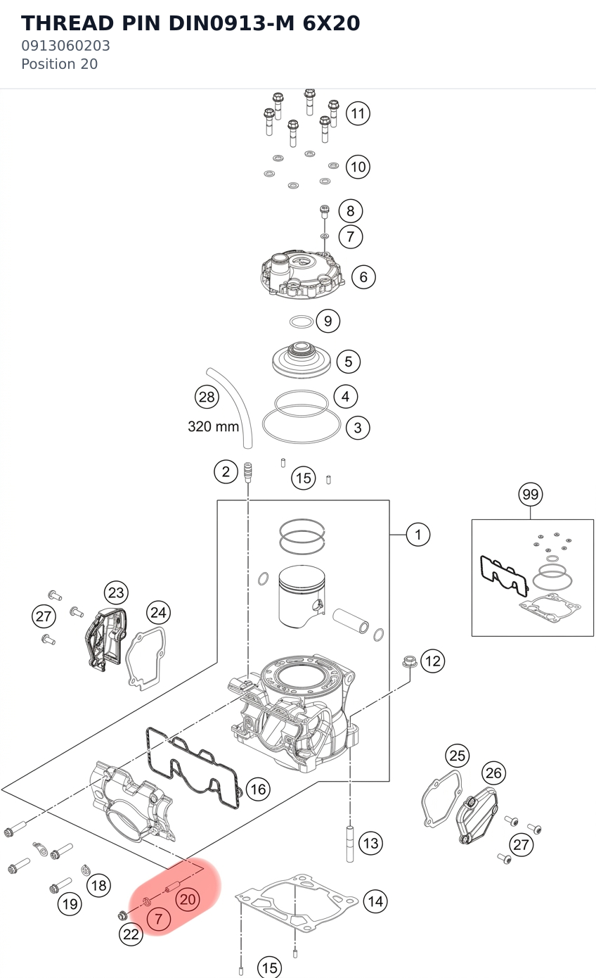 Diagram preview: THREAD PIN DIN0913-M 6X20 (0913060203)