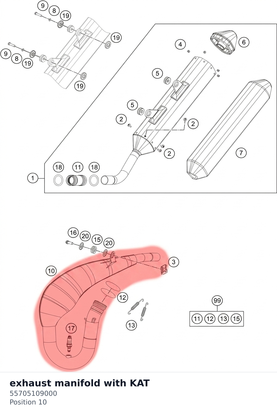 Diagram preview: exhaust manifold with KAT (55705109000)