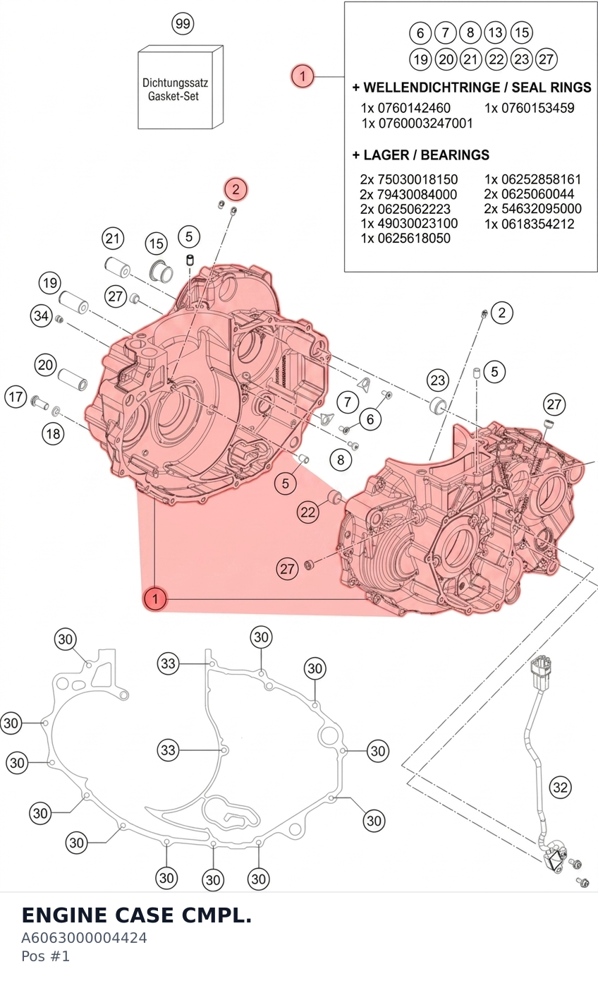 Diagram preview: ENGINE CASE CMPL. (A6063000004424)