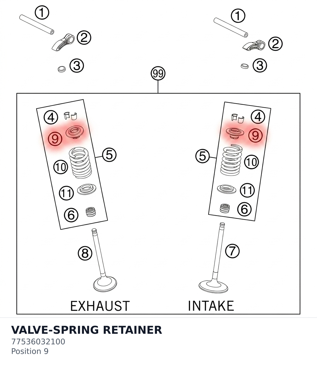 Diagram preview: VALVE-SPRING RETAINER (77536032100)