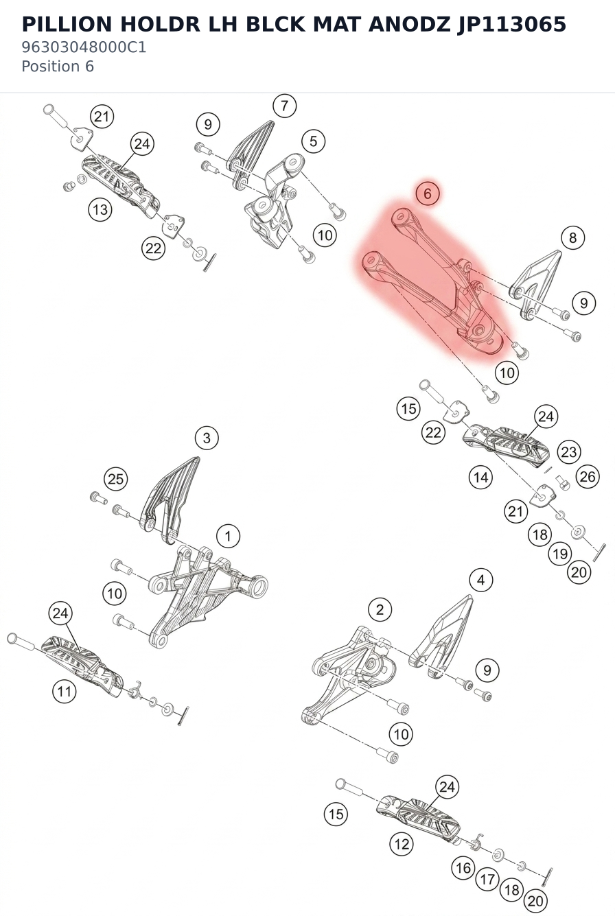 Diagram preview: PILLION HOLDR LH BLCK MAT ANODZ JP113065 (96303048000C1)