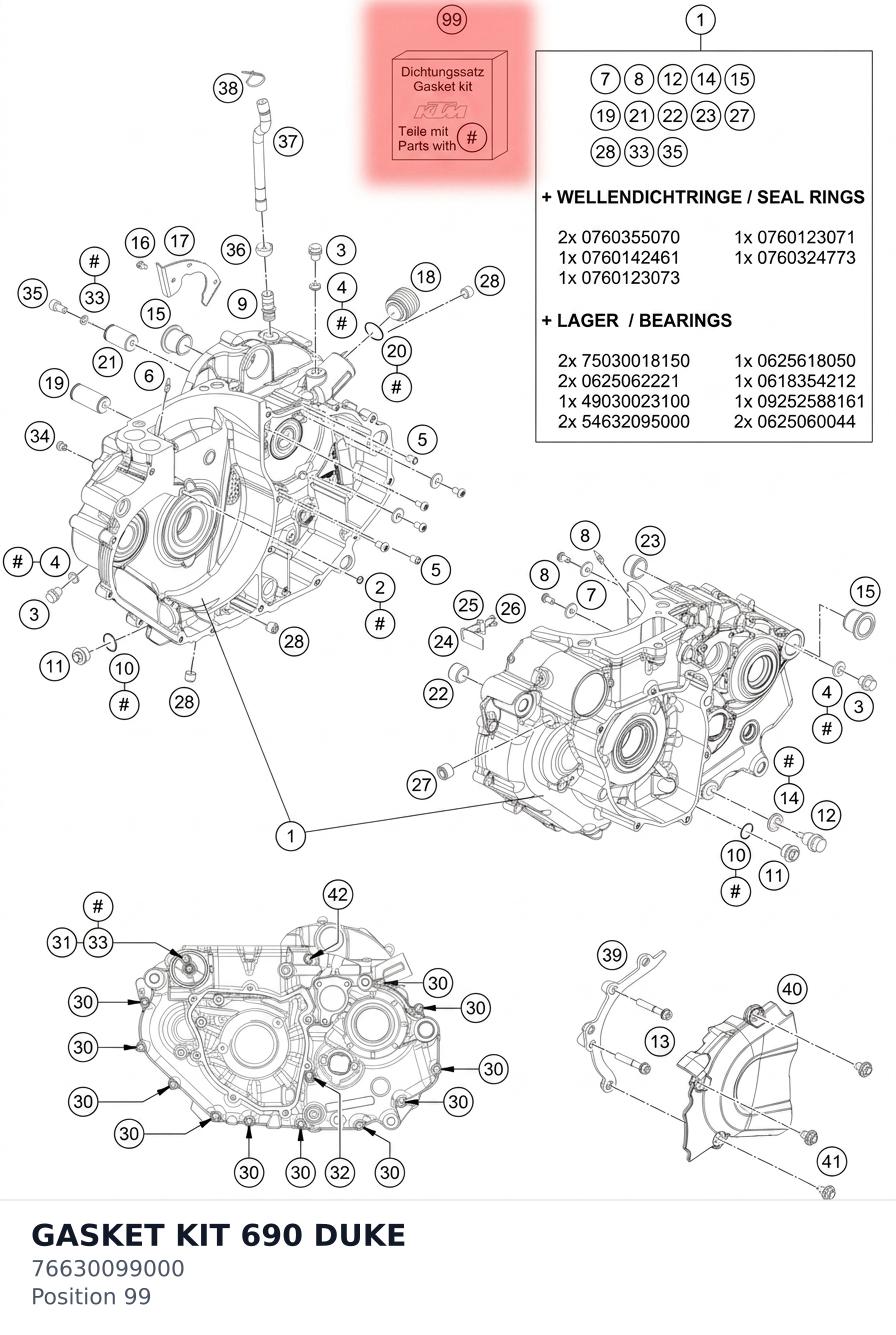 Diagram preview: GASKET KIT 690 DUKE (76630099000)
