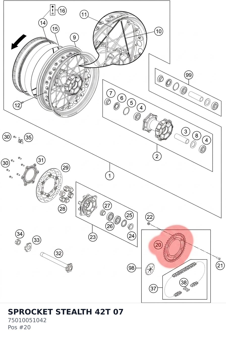 Diagram preview: SPROCKET STEALTH 42T 07 (75010051042)