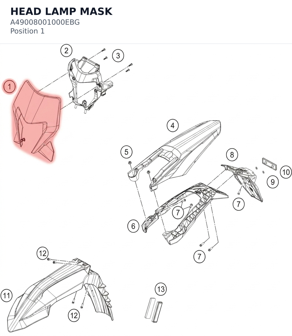 Diagram preview: HEAD LAMP MASK (A49008001000EBG)