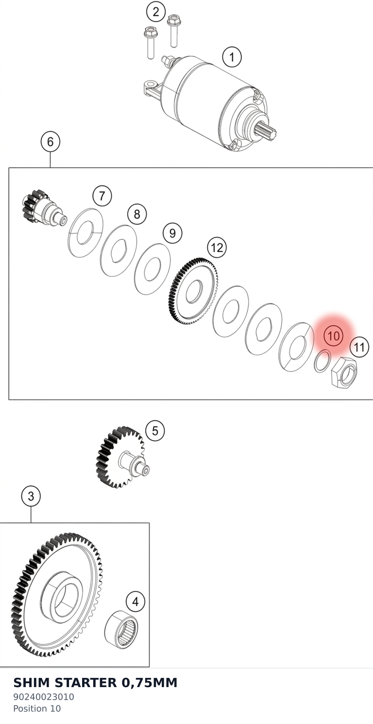 Diagram preview: SHIM STARTER 0,75MM (90240023010)