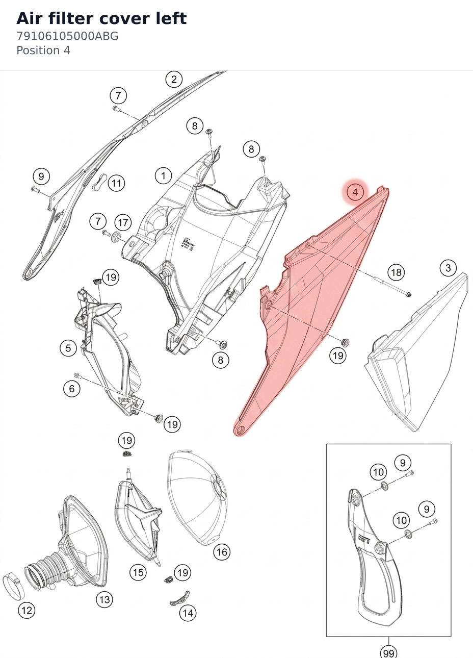 Diagram preview: Air filter cover left (79106105000ABG)