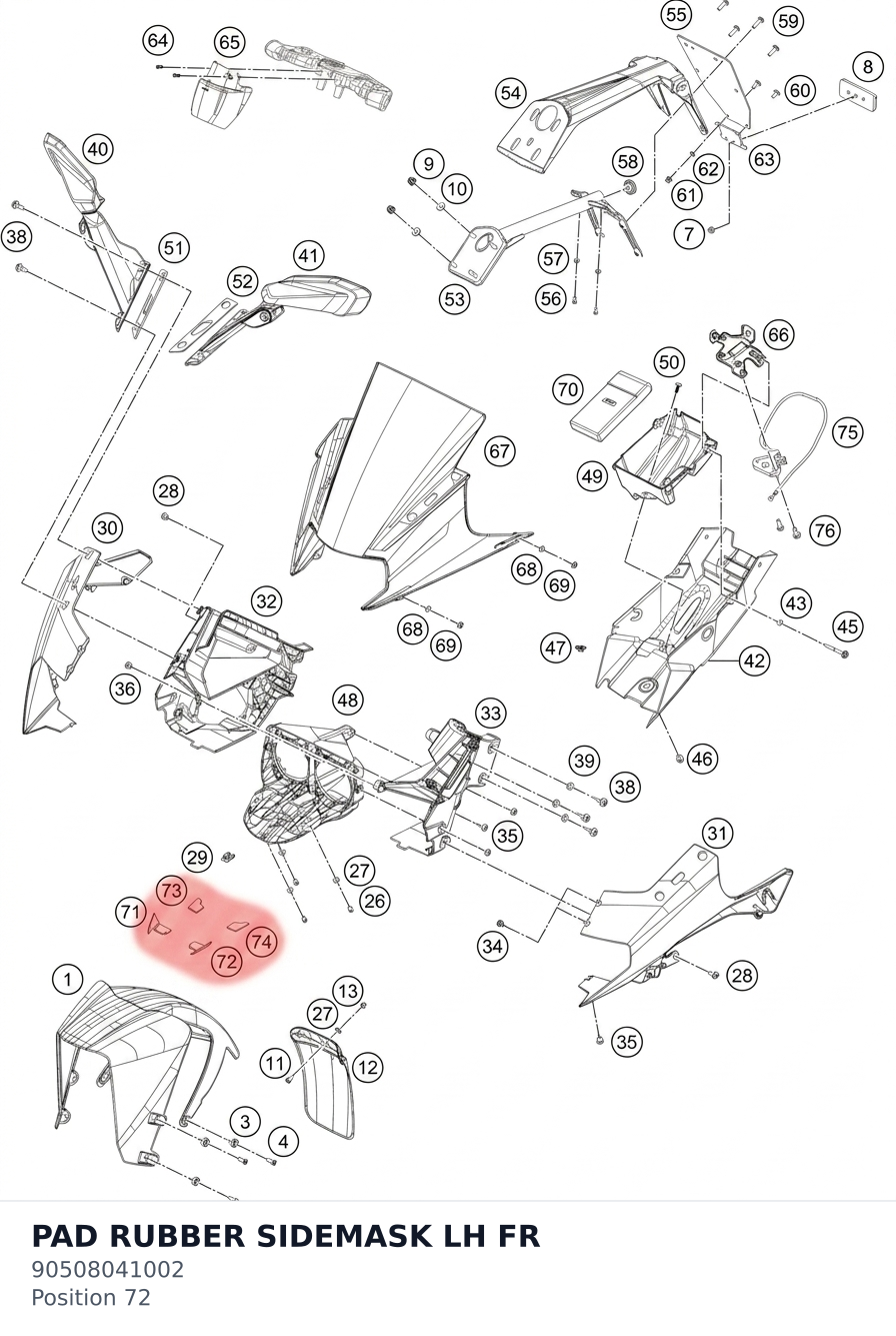 Diagram preview: PAD RUBBER SIDEMASK LH FR (90508041002)