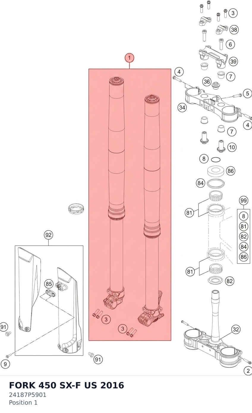 Diagram preview: FORK 450 SX-F US 2016 (24187P5901)