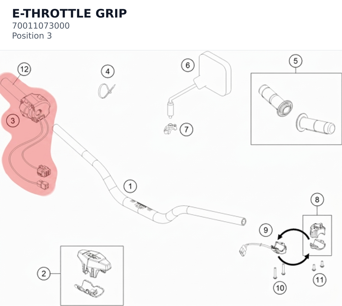 Diagram preview: E-THROTTLE GRIP (70011073000)