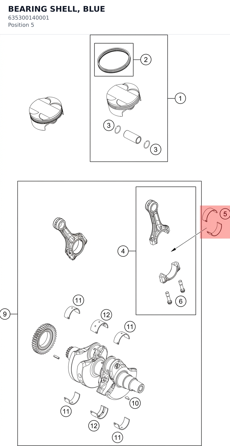 Diagram preview: BEARING SHELL, BLUE (635300140001)