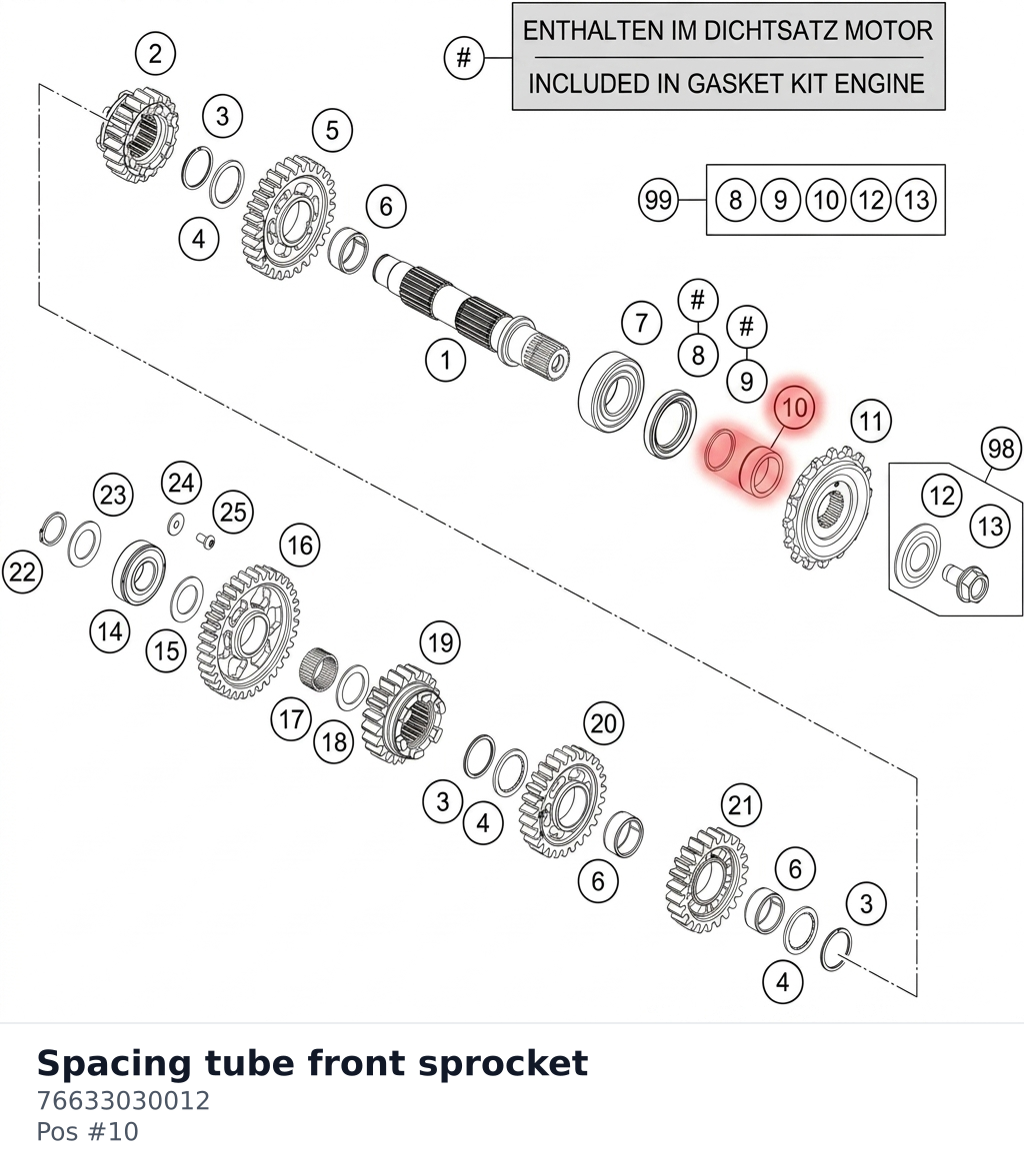 Diagram preview: Spacing tube front sprocket (76633030012)