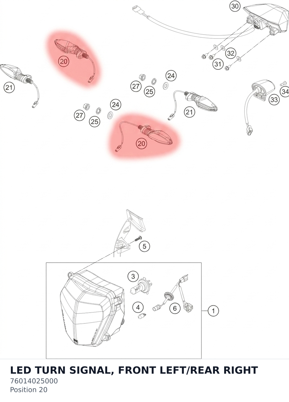 Diagram preview: LED TURN SIGNAL, FRONT LEFT/REAR RIGHT (76014025000)