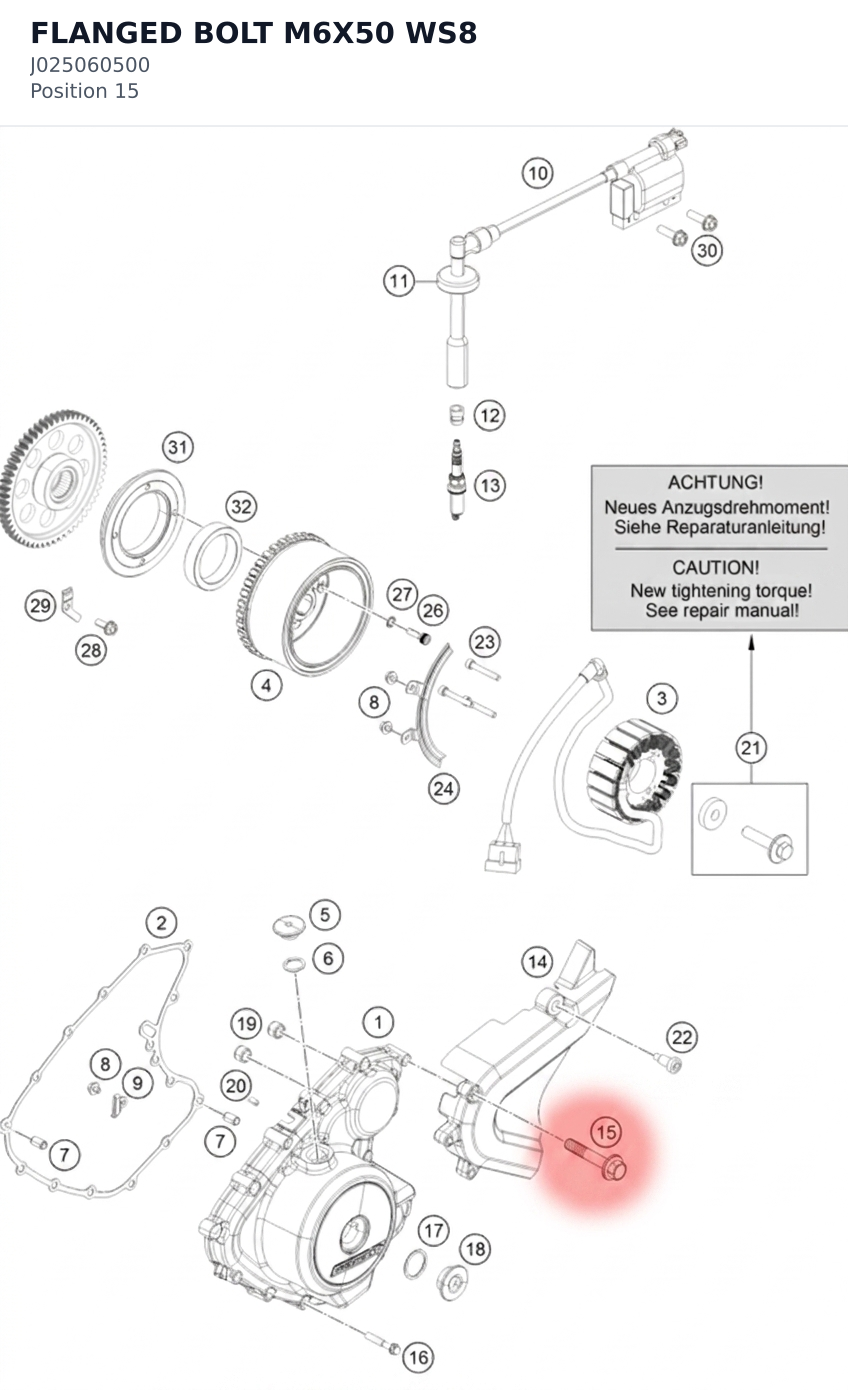 Diagram preview: FLANGED BOLT M6X50 WS8 (J025060500)