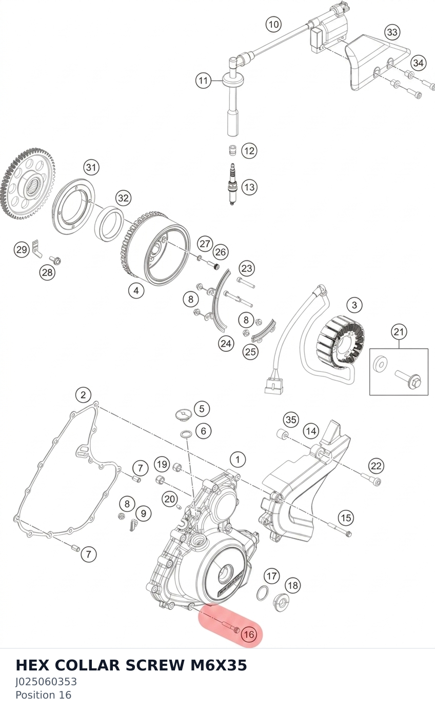 Diagram preview: HEX COLLAR SCREW M6X35 (J025060353)