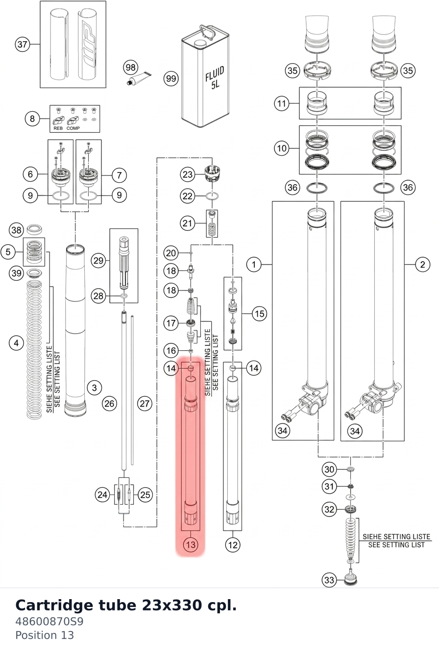 Diagram preview: Cartridge tube 23x330 cpl. (48600870S9)