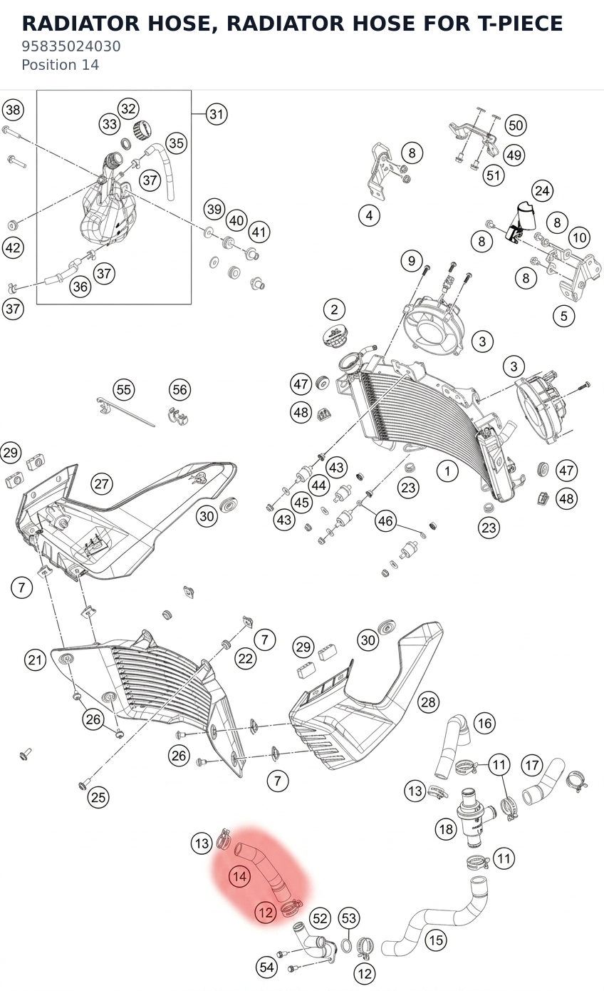 Diagram preview: RADIATOR HOSE, RADIATOR HOSE FOR T-PIECE (95835024030)