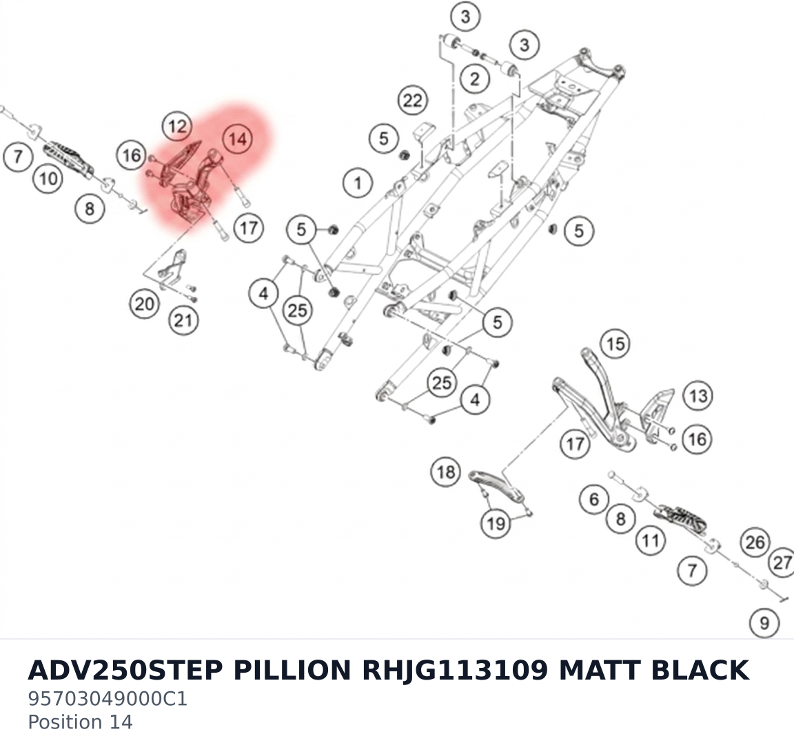 Diagram preview: ADV250STEP PILLION RHJG113109 MATT BLACK (95703049000C1)