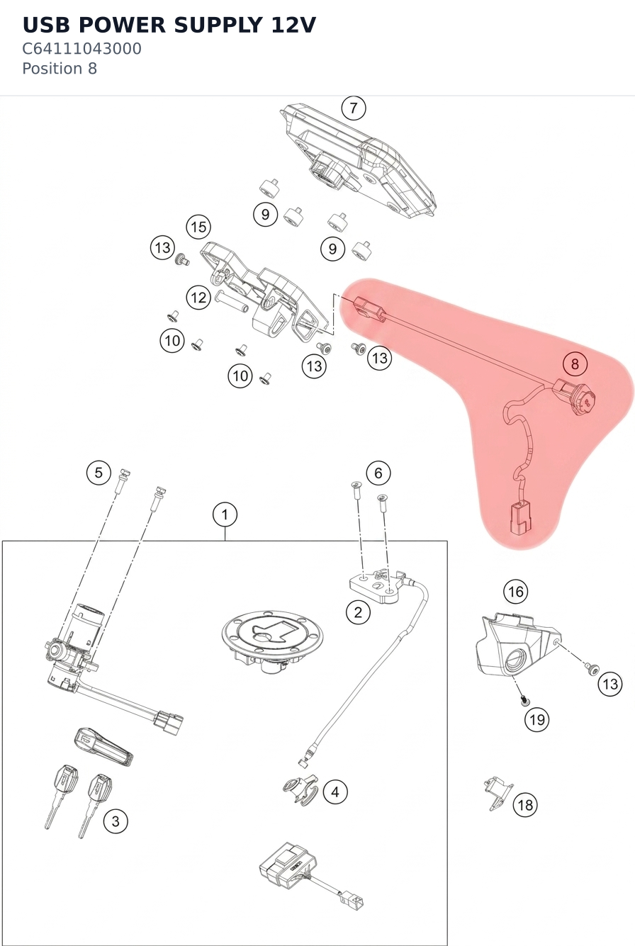 Diagram preview: USB POWER SUPPLY 12V (C64111043000)