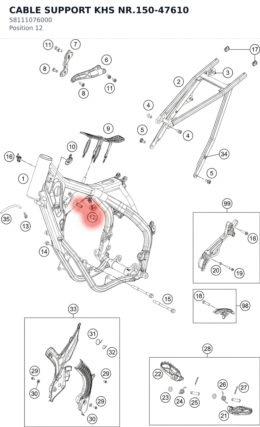 Diagram preview: CABLE SUPPORT KHS NR.150-47610 (58111076000)