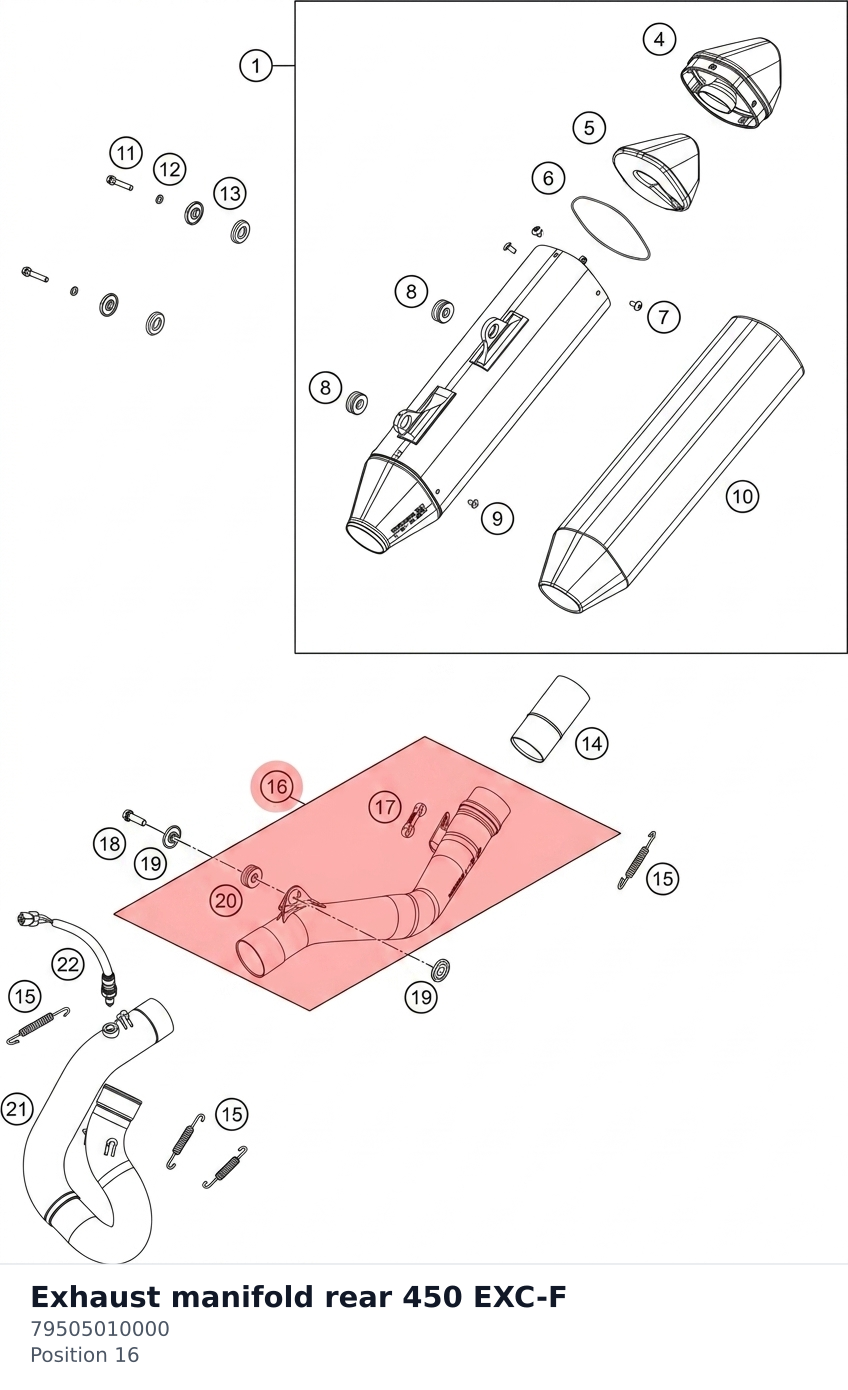 Diagram preview: Exhaust manifold rear 450 EXC-F (79505010000)