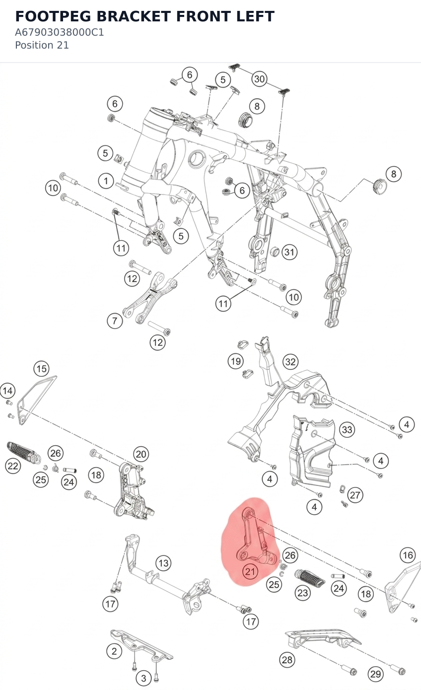 Diagram preview: FOOTPEG BRACKET FRONT LEFT (A67903038000C1)