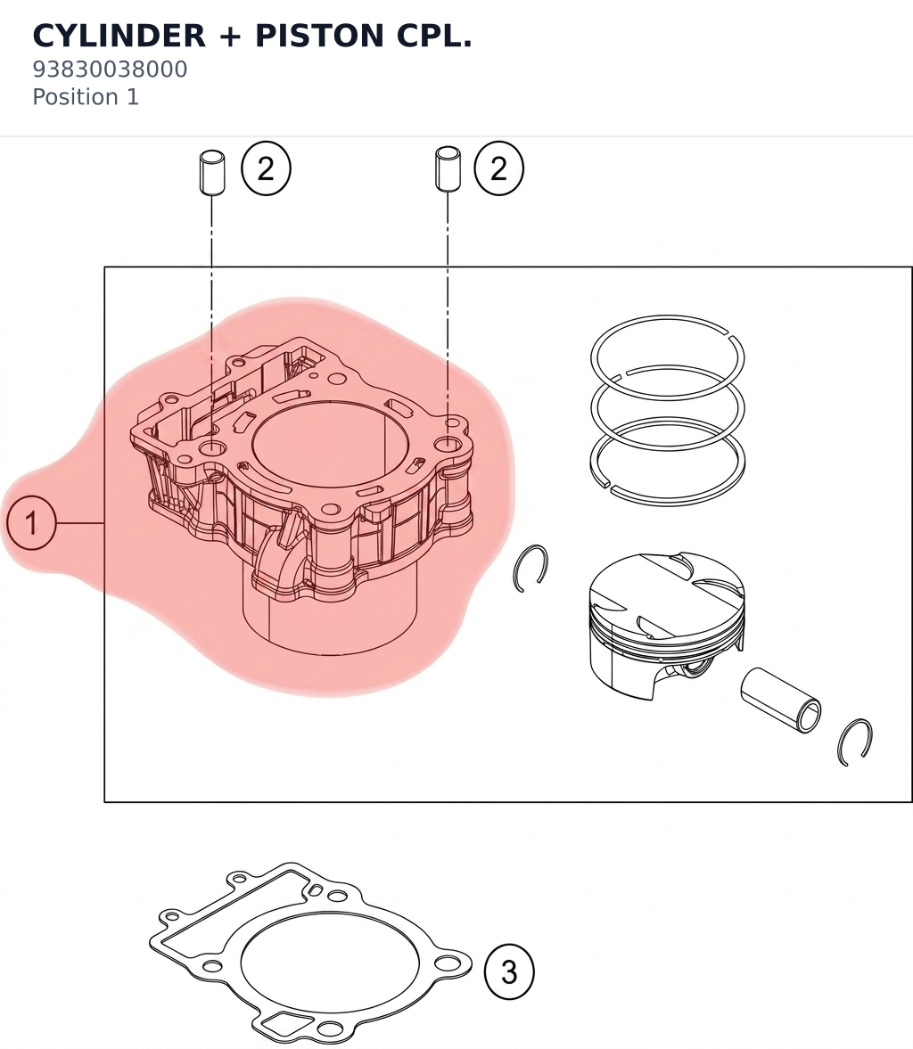 Diagram preview: CYLINDER + PISTON CPL. (93830038000)
