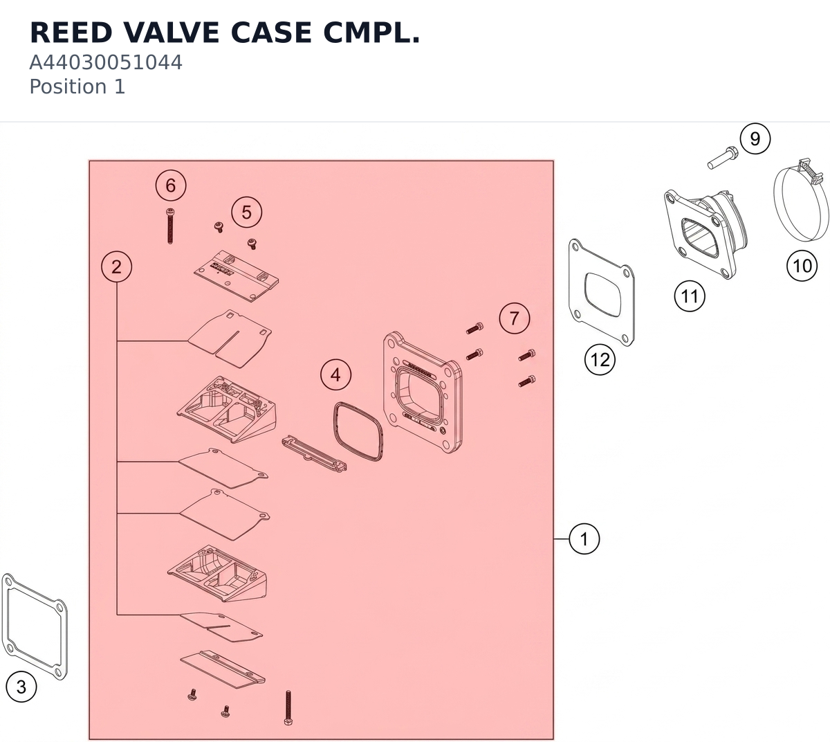 Diagram preview: REED VALVE CASE CMPL. (A44030051044)