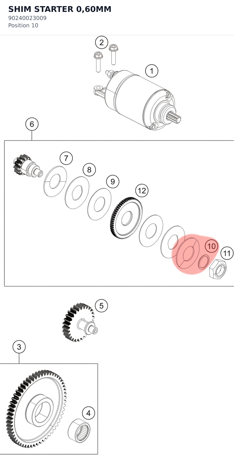 Diagram preview: SHIM STARTER 0,60MM (90240023009)
