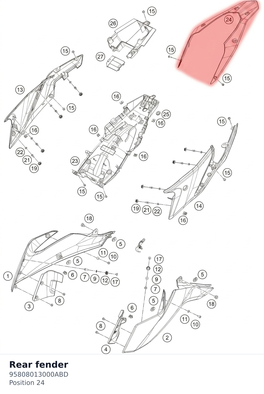 Diagram preview: Rear fender (95808013000ABD)