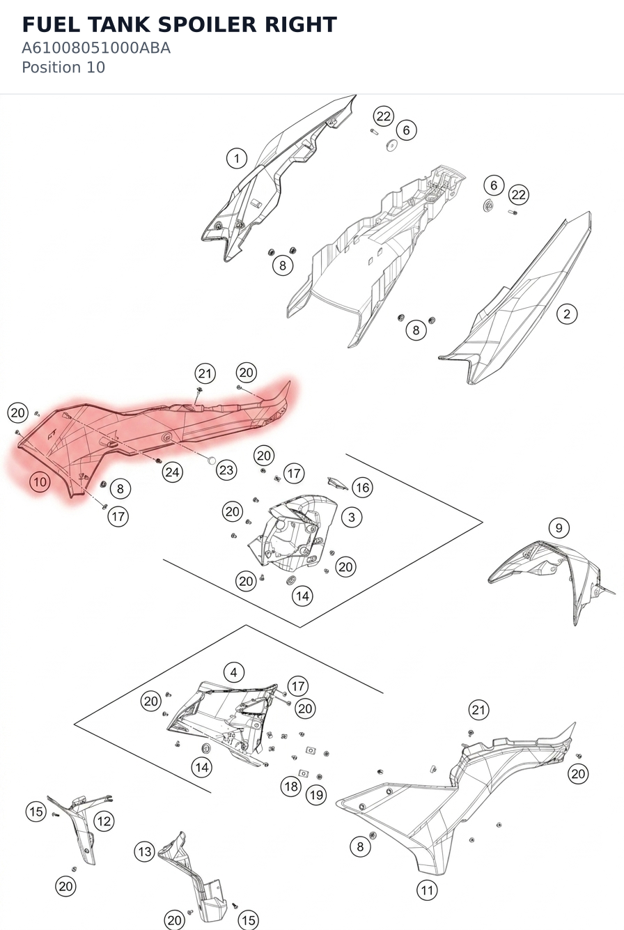 Diagram preview: FUEL TANK SPOILER RIGHT (A61008051000ABA)