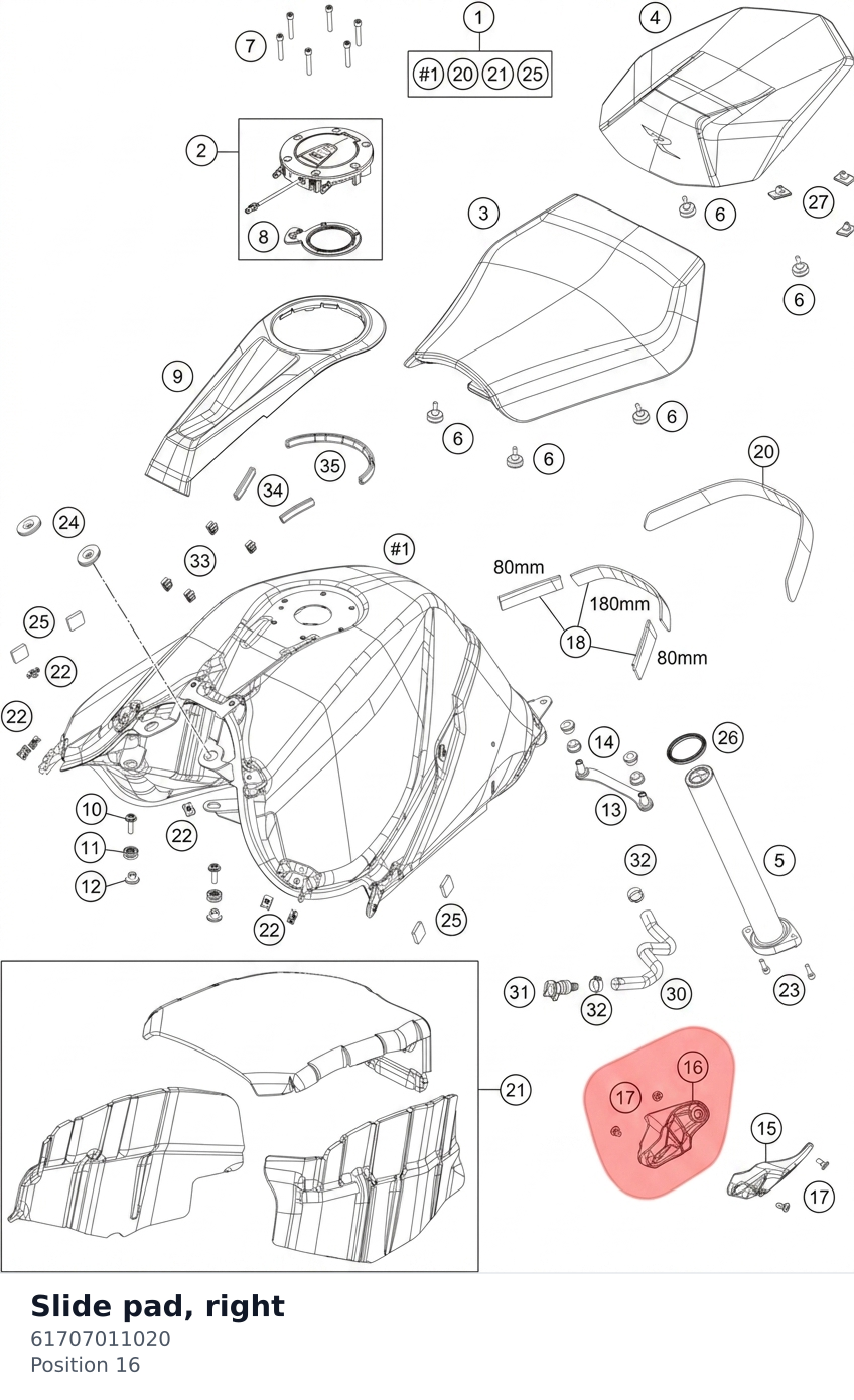 Diagram preview: Slide pad, right (61707011020)