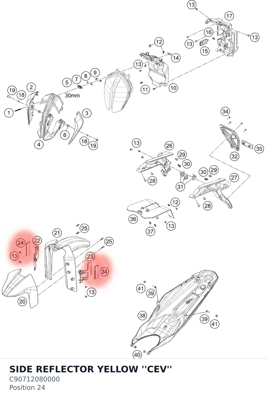 Diagram preview: SIDE REFLECTOR YELLOW ''CEV'' (C90712080000)