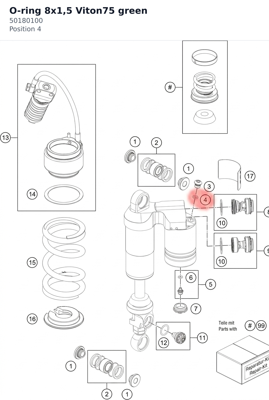 Diagram preview: O-ring 8x1,5 Viton75 green (50180100)