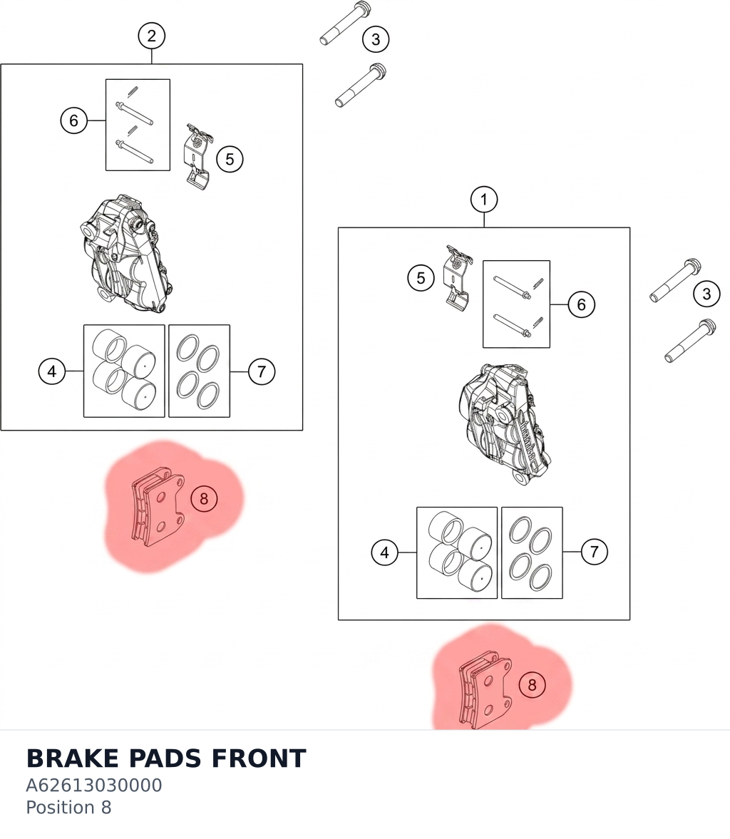 Diagram preview: BRAKE PADS FRONT (A62613030000)