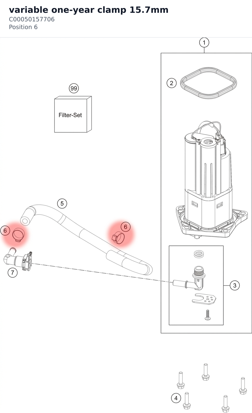 Diagram preview: variable one-year clamp 15.7mm (C00050157706)
