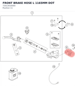 Diagram preview: FRONT BRAKE HOSE L 1165MM DOT (72013010000)