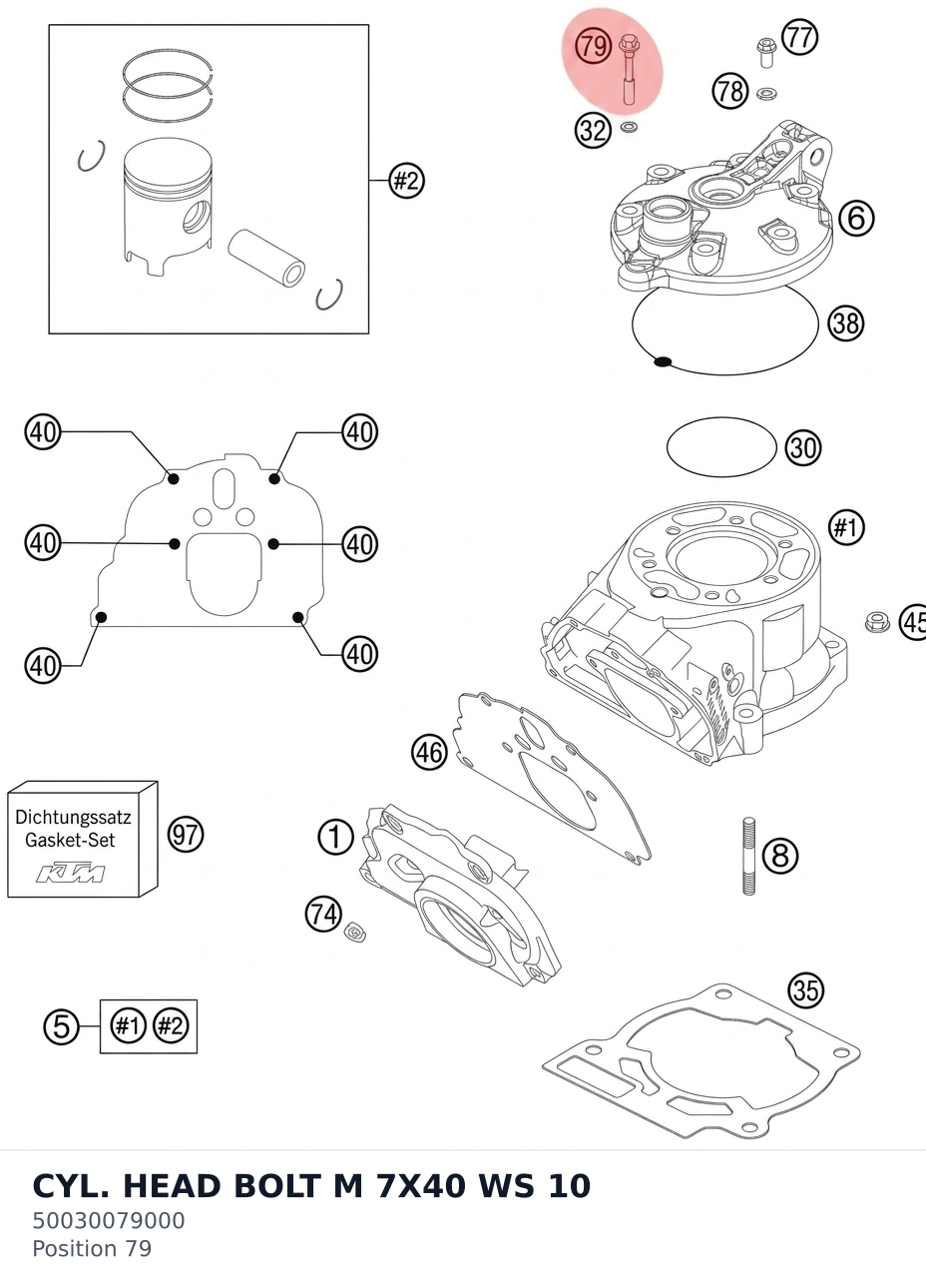 Diagram preview: CYL. HEAD BOLT M 7X40 WS 10 (50030079000)