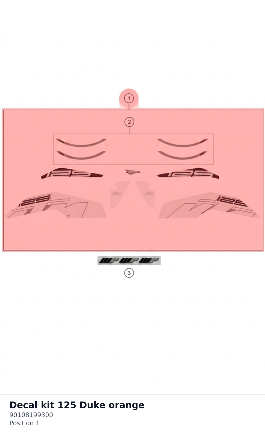 Diagram preview: Decal kit 125 Duke orange (90108199300)