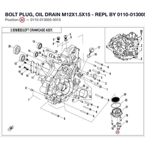 BOLT PLUG, OIL DRAIN M12X1.5X15 - REPL BY 0110-013005-00002 product image