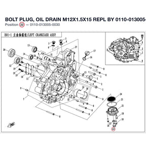 BOLT PLUG, OIL DRAIN M12X1.5X15 REPL BY 0110-013005-0010 product image