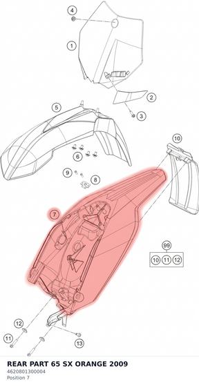 Diagram preview: REAR PART 65 SX ORANGE  2009 (4620801300004)