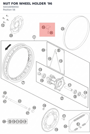 Diagram preview: NUT FOR WHEEL HOLDER     '96 (50310090050)