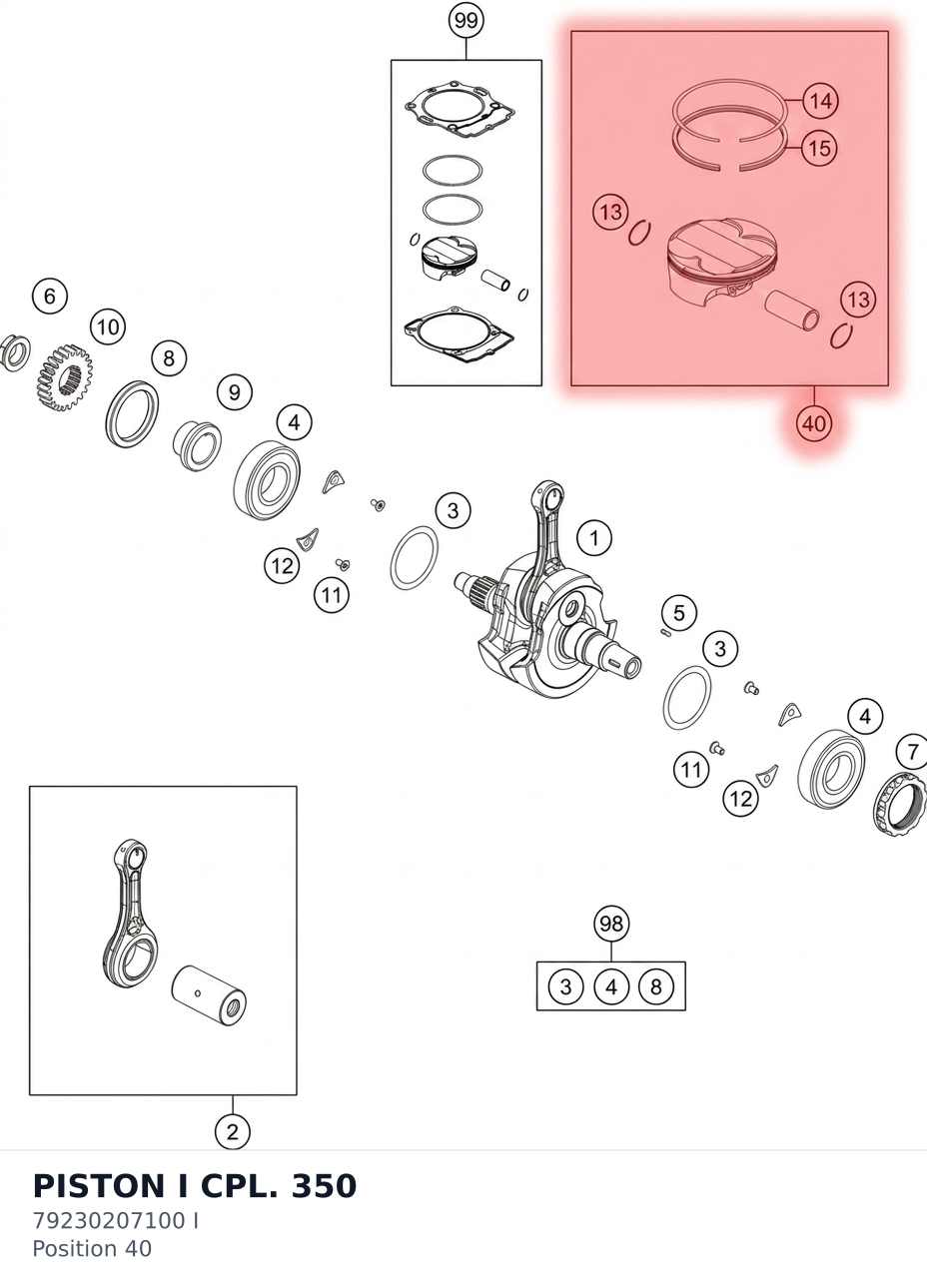 Diagram preview: PISTON I CPL. 350 (79230207100 I)