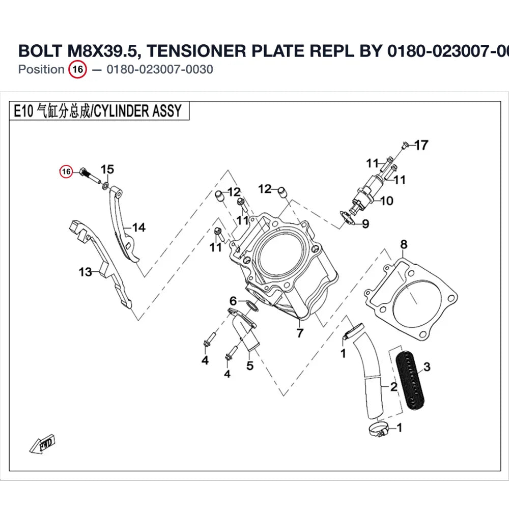 BOLT M8X39.5, TENSIONER PLATE REPL BY 0180-023007-0010 product image