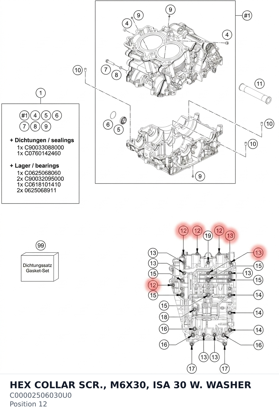 Diagram preview: HEX COLLAR SCR., M6X30, ISA 30 W. WASHER (C00002506030U0)