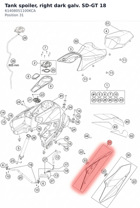 Diagram preview: Tank spoiler, right dark galv. SD-GT 18 (61408051100KCA)