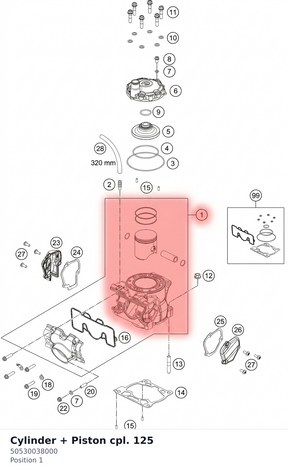 Diagram preview: Cylinder + Piston cpl. 125 (50530038000)