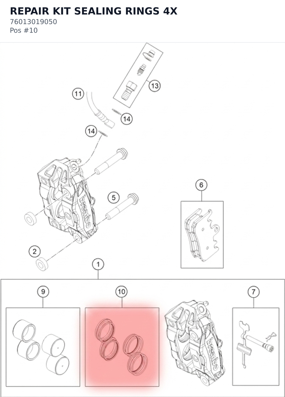 Diagram preview: REPAIR KIT SEALING RINGS 4X (76013019050)