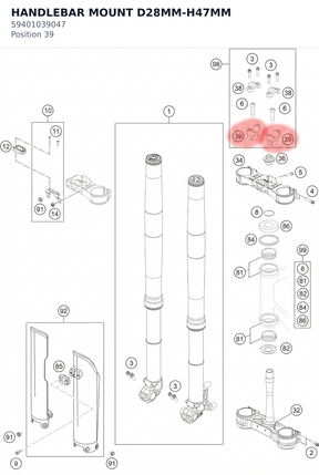 Diagram preview: HANDLEBAR MOUNT D28MM-H47MM (59401039047)