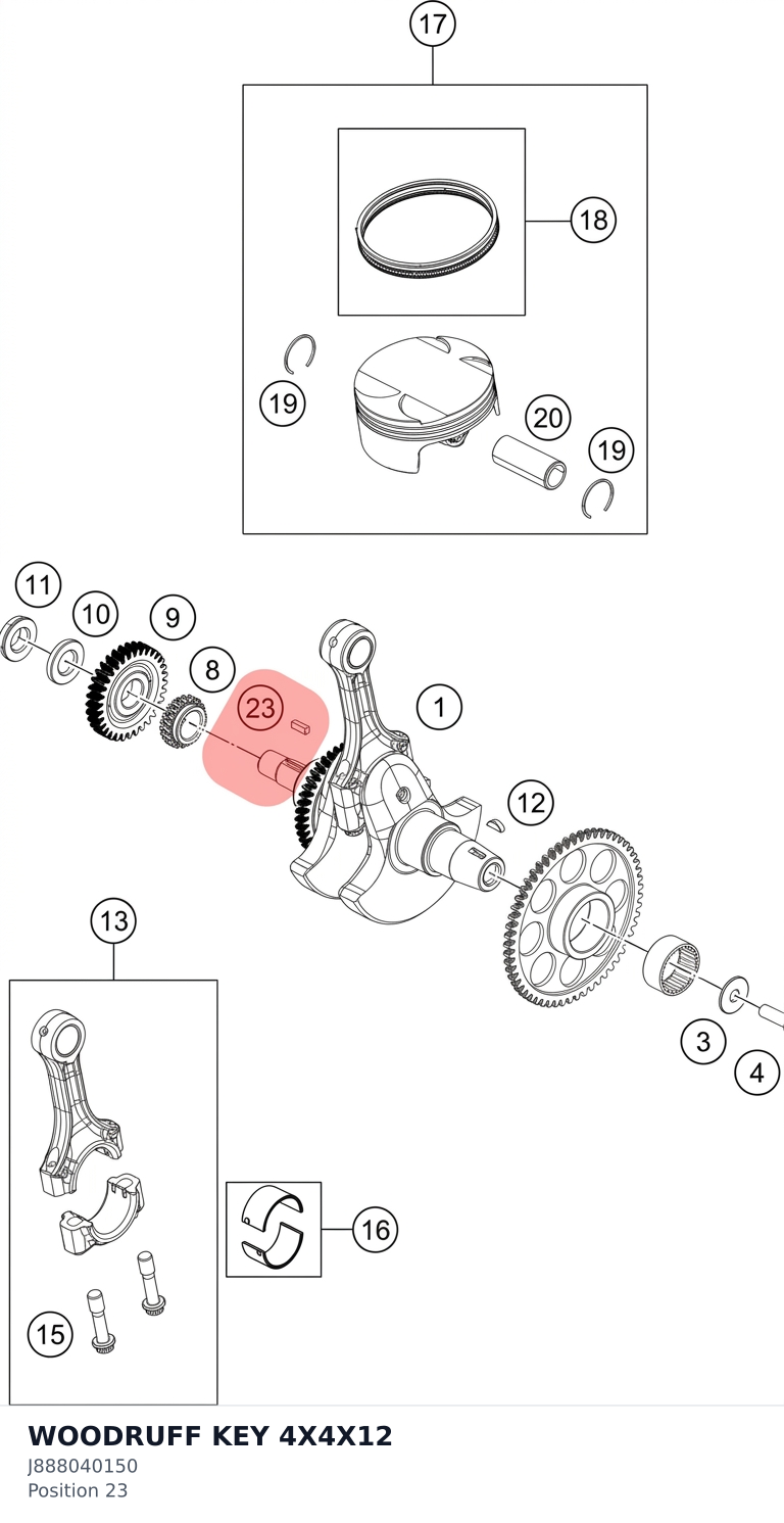 Diagram preview: WOODRUFF KEY 4X4X12 (J888040150)